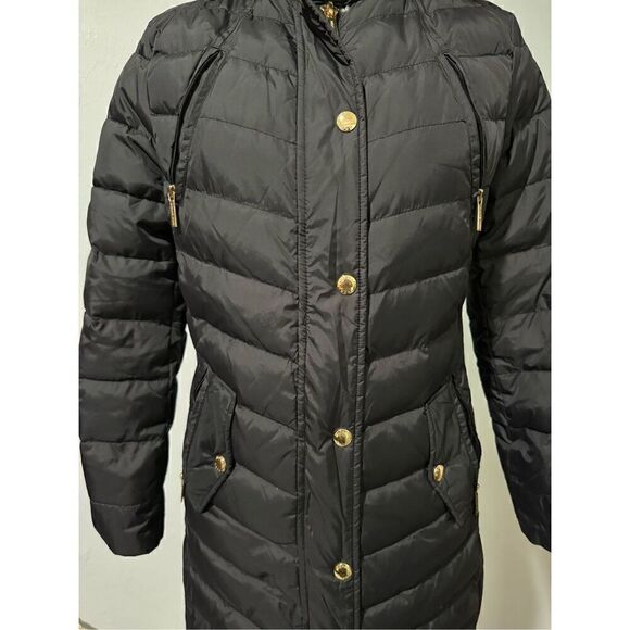Michael Michael Kors black Down puffer foux fur trim Hooded winter coat Ps - Picture 16 of 16